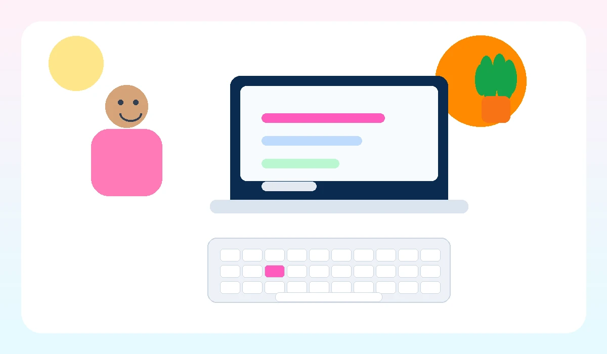 Child-friendly typing practice setup with colorful keyboard and study desk