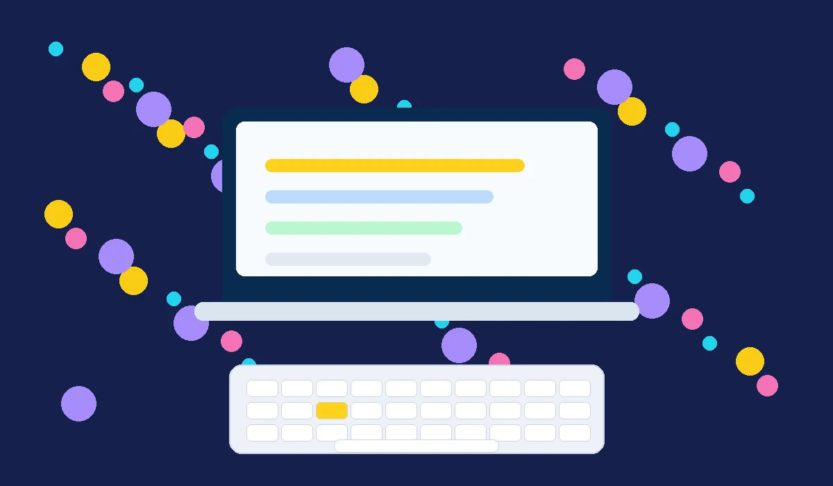 Energetic typing game scene with colorful letters and keyboard challenges